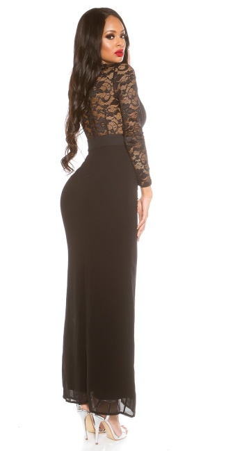 Maxi gown with lace long sleeve Black